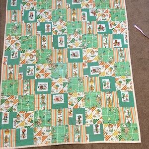 Green & Orange Patchwork lap quilt, picnic quilt, child’s quilt. 40”x50”.
